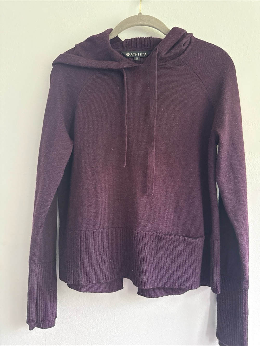 Athleta Verona Wool Blend Aubergine/ Purple Hooded Sweater Pullover XS